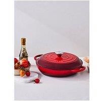 Le Creuset Signature Enamelled Cast Iron Shallow Casserole Dish With Lid, 30 cm, 3.2 Litres, Cerise, 211803006