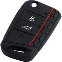 For VW Polo MK6 Jetta Golf Tiguan SEAT Ateca Leon Skoda Octavia Karoq Kodiaq Silicone Car Flip Remote Key Case Cover Chain Black