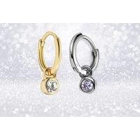 Pure Silver Hoop Huggie Earrings With Crystal Pendant - Gold & Silver Options