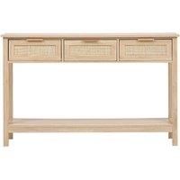 Rustic Wood and Rattan Console Table with 3 Drawers