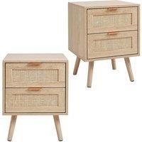 Set of 2 Wood and Rattan Side Cabinet Bedside Cabinet