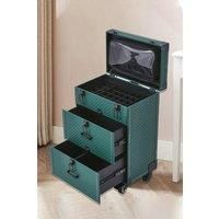 3 in 1 Cosmetic Trolley Case Makeup Box on Wheels-Dark Green