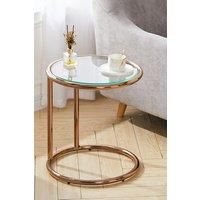 Clear Tempered Glass Round Side Table with Metal Base