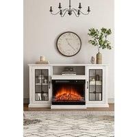 3-Sided Electric Fireplace TV Stand with Glass Door Closed Storage