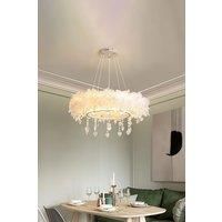 Double-Layer Feather LED Chandelier Light with Crystal Pendants