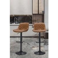 Set of 2 PU Leather Counter Swivel Height Bar Stools for Pub Dining Room