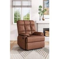 Brown Checkered Faux Leather Upholstered Recliner Armchair