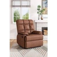 Brown Checkered Faux Leather Upholstered Recliner Armchair