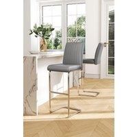 2 Pcs Grey PU Bar Stools with Backrest