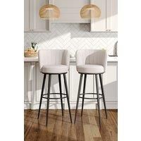 2 Pcs Premium Beige Linen Upholstered Bar Stool