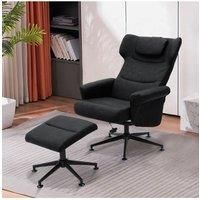 Black Faux Leather Swivel Armchair with Footstool