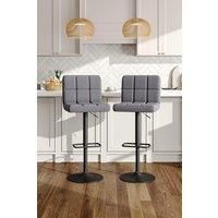2 Pcs Grey Velvet Grid Upholstery Bar Stools with Low Backrest