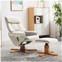 Beige Swivel Faux Leather Lounge Recliner with Ottoman