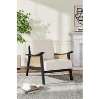 White Teddy Fur Rattan Armrest Sofa Cushioned Armchair with Dark Leg