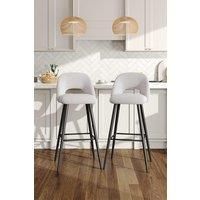 2Pcs Chic White Teddy Velvet Upholstered Breakfast Bar Stool