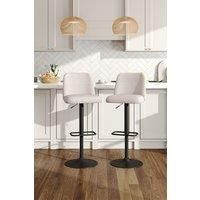 2 Set Beige Linen Swivel Counter Bar Stools with Mid Backrest