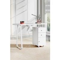 120cm White Wooden Two Drawers Storage Manicure Table with Duster Collector