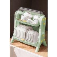 2-Tier Household Layered Kitchen Bowl Chopsticks Plastic Storage Box with Lid Green