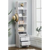White Storage Shelving Unit with Lockable Drawer with 5 Shelves