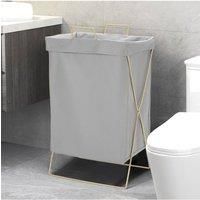 Living and Home Collapsible PU Leather Laundry Hamper with Metal Frame Grey Bathroom