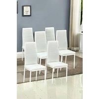 Set of 6 White Modern PU Leather Armless High Back Dining Chairs
