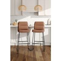 2Pcs Brown Modern Faux Leather Breakfast Bar Stool