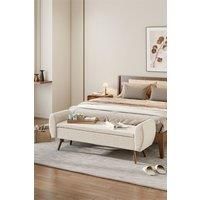 Teddy Fur 2-Seat Upholstered Storage Bench with Side Arms and Walnut Colored Legs