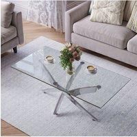 Modern Rectangle Clear Tempered Glass Top Coffee Table with Chrome Legs