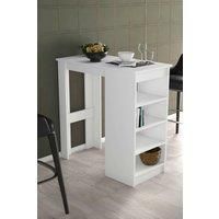 Wooden Bar Table with Open Shelves and White Table Base