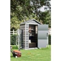 4 x 3 ft Grey Plastic Shed Garden Storage Shed Apex Roof with Hinged Door and Windows