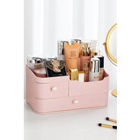 SHEONLY Plastic Makeup Organizer Storage Box Desktop with 2 Drawers in Pink