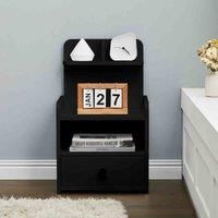 Livingandhome Wooden 1-drawer Bedside Table Nightstand With A Shelf Black