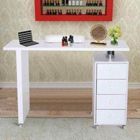 Livingandhome 4 Drawers Manicure Nail Table Beauty Salon Desk on Wheels, white