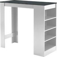 White Wooden Bar Table with Open Shelves,Grey Table Top