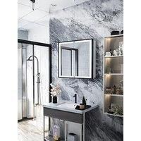 Living And Home Double Door Anti Fog Led Illuminated Mirrored Bathroom Cabinet With Shaver Socket&Bluetooth Speaker W 650 X H 600 Mm