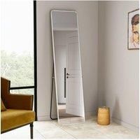 White Bedroom Wall Mounted Full Length Mirror Rounded Rectangular Floor Mirror with Stand, 37cm W x 147cm H
