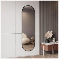 Black Oval Wall Mounted Full Length Mirror, 40cm W x 150cm H