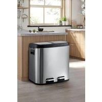 30L Stainless Steel Recycling Dustbin Compartment Step Open Trash Can Waste Bin with Dual Pedals