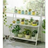 3-Tier White Foldable Wooden Ladder Plant Shelf