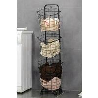 3 Tiers Black Laundry Basket Wire Storage Clothes Detachable with Wheels