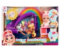 Rainbow High Littles Pool Day with Blush Playset - Comes with a Small 14 cm Pink Doll, Pool with Rainbow Slide, Accessories, Smoothie Stand, For Children Ages 4+