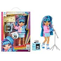 Rainbow High Junior High Rock Band - Skyler, Blue - 23cm Fashion Doll with a Microphone, a Mic Stand, and an Amp, Customise with Stickers, Posable, Cute Toys for Children Ages 4+