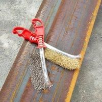 Two wire brushes are used for rust and scale removal on metal surfaces of marble. Encryption