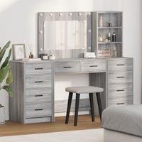 3 Piece Dressing Table Set with LED in Grey Sonoma Engineered Wood