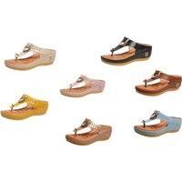 Women'S Boho Open Toe Wedge Sandals - 7 Colours - Black