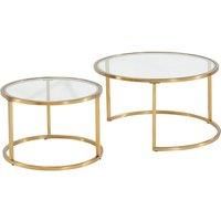 Contemporary Glass Top Nesting Coffee Tables - 2-In-1 Space-Saving Set, Gold Stainless Steel, Modern Living Room Furniture