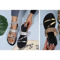 Diamond Flip Flop Slider Sandals - Black, Silver Or Gold!