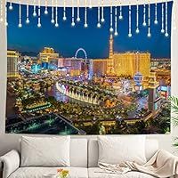 Shrahala Night Tapestry, Las Vegas Nevada Skyline Wall Hanging Large Tapestry Psychedelic Tapestry Decorations Bedroom Living Room Dorm(59.1 x 82.7 Inches, Grey Modern)