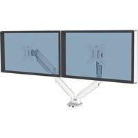 Fellowes Dual Monitor Arm - Platinum Series Monitor Mount for Two 8KG 32 inch Screens - Ergonomic Adjustable Monitor Arm Desk Mount - Tilt 45° Swivel 360° Rotation 360°, VESA 75 x 75/100 x 100 - White