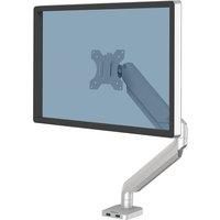 Fellowes Platinum Series Single Monitor Arm - Ergonomic VESA Compliant Gas Spring Adjustable Stand with Tilt, Swivel, Rotation Functions and USB Ports, Max Monitor Size 30", Max Weight 9KG - Silver